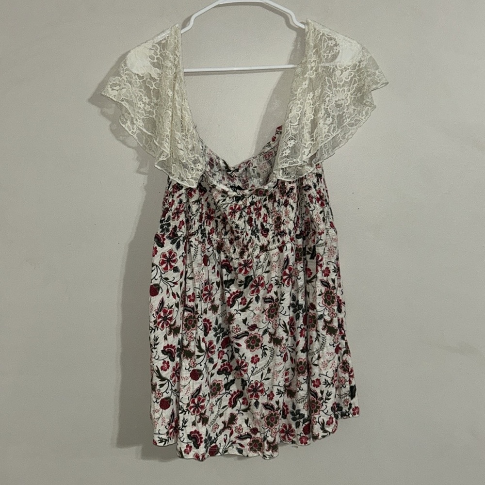 Torrid Cotton Modal Slub Smocked Bodice Lace Blouse Plus Size 3x